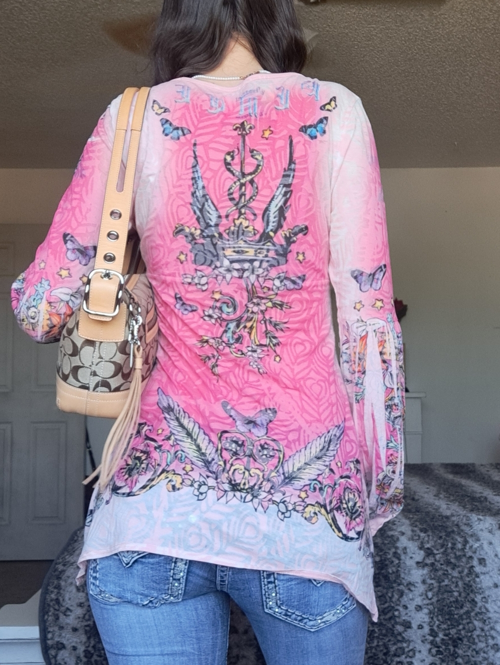 Butterfly Dropout Vintage y2k Pink Long Sleeve Top Size Small - Picture 6 of 6